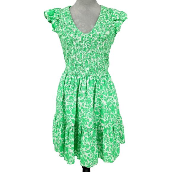 Universal Thread Dress Womens Medium Green White Smocking Tiered Pockets New - Picture 1 of 15
